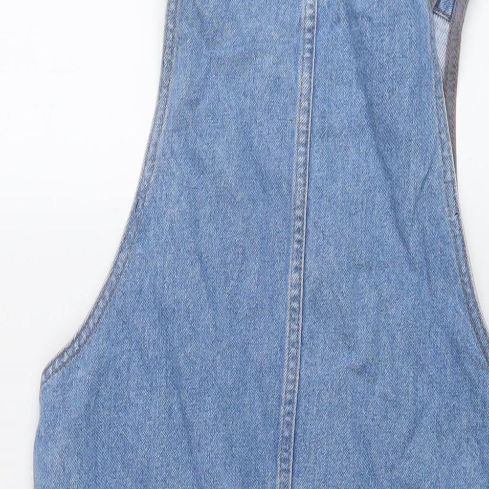 Topshop Womens Blue Cotton Pinafore/Dungaree Dress Size 6 Round Neck Button