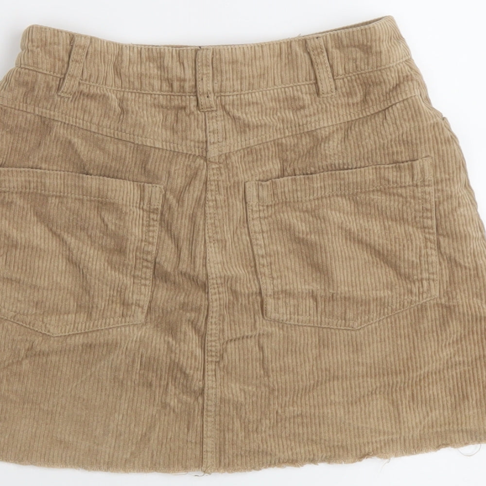 Bershka Womens Beige Cotton Mini Skirt Size XS Button