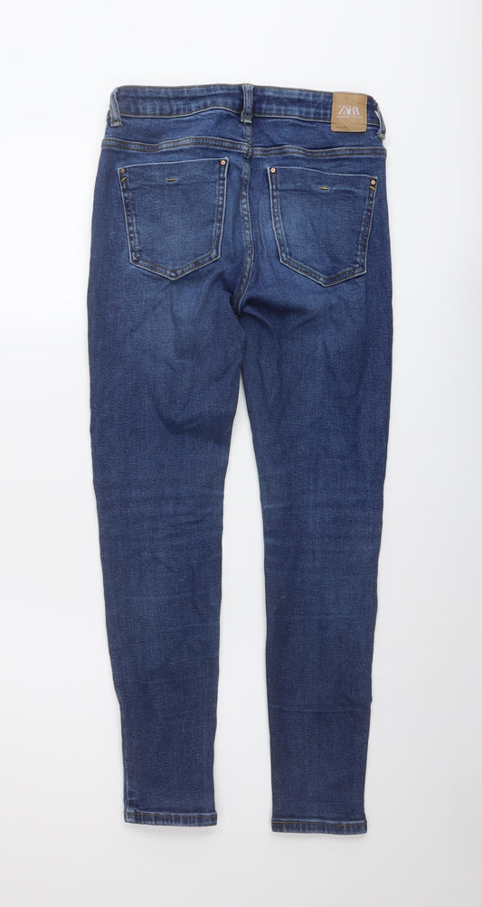 Zara Womens Blue Cotton Skinny Jeans Size 8 L27 in Regular Button