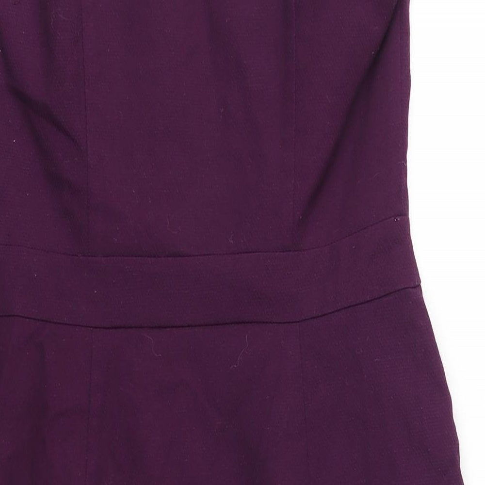 Oasis Womens Purple Cotton Shift Size 12 Sweetheart Zip - Pleat Detail