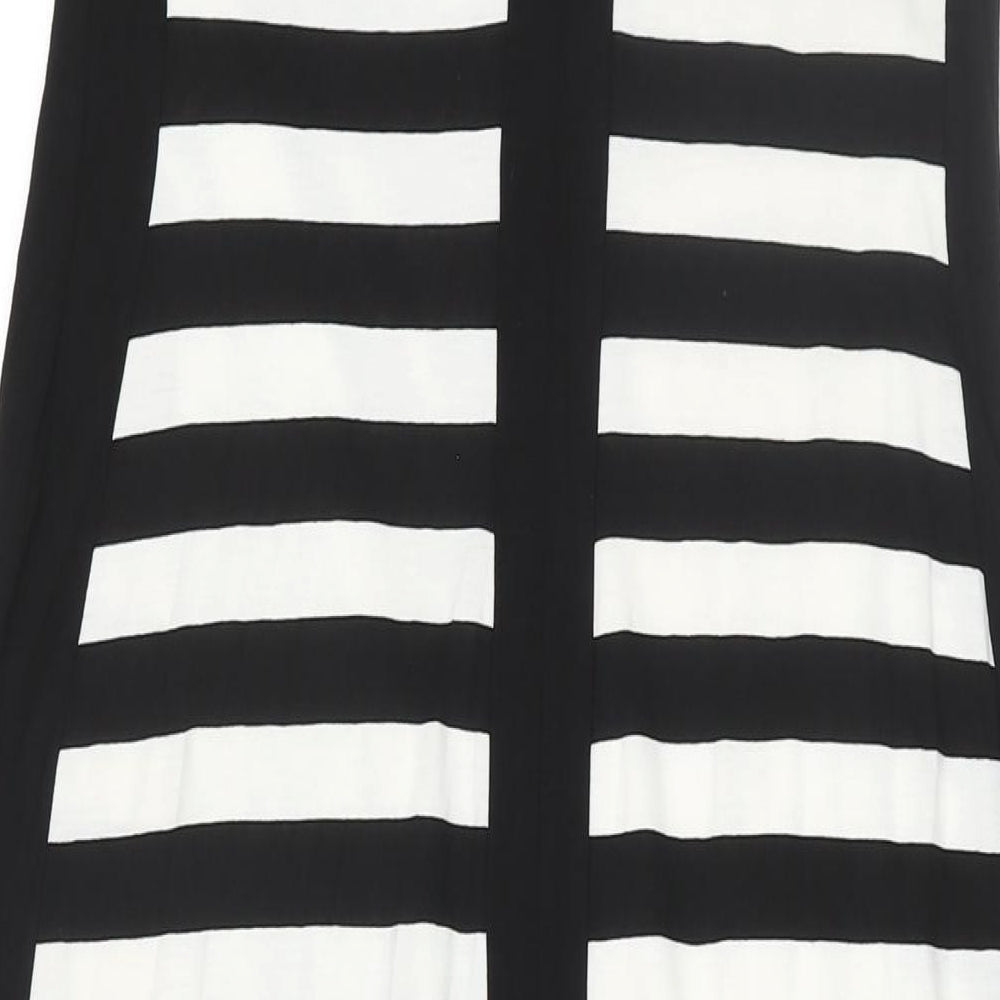 Roman Womens Black Striped Polyester Maxi Size 10 Round Neck Zip - Fishnet Detail