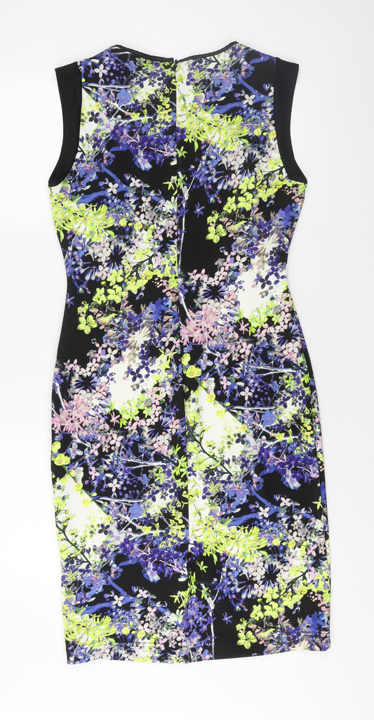 Marks and Spencer Womens Multicoloured Floral Polyester Pencil Dress Size 12 Round Neck Zip