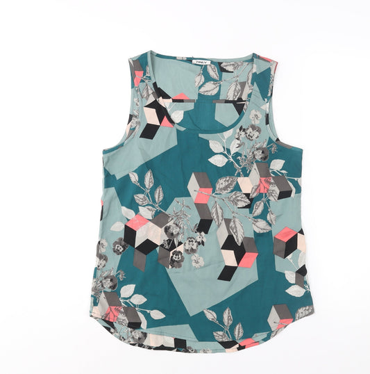 Additional front view of Only women’s blue geometric polyester camisole blouse, size UK 8, scoop neck