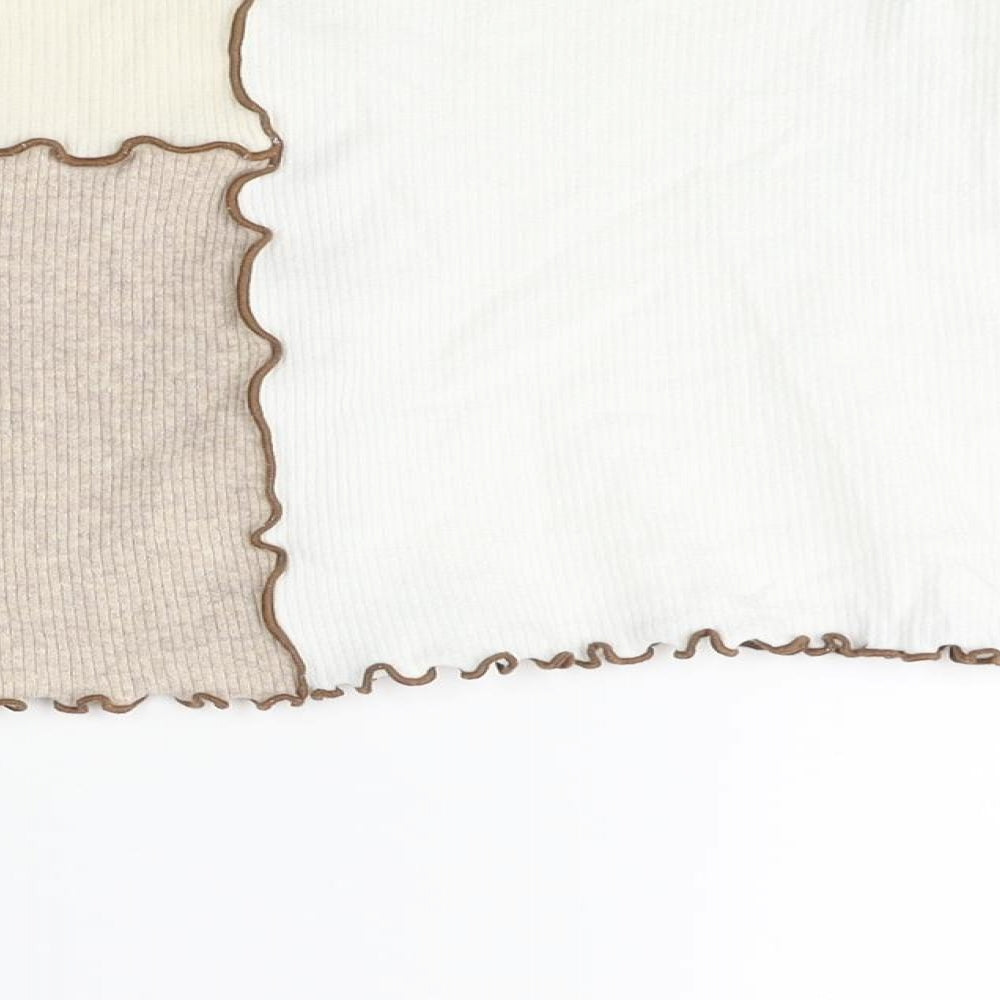 Bershka Womens Multicoloured Geometric Cotton Mini Skirt Size M - Exposed Seam Colourblock