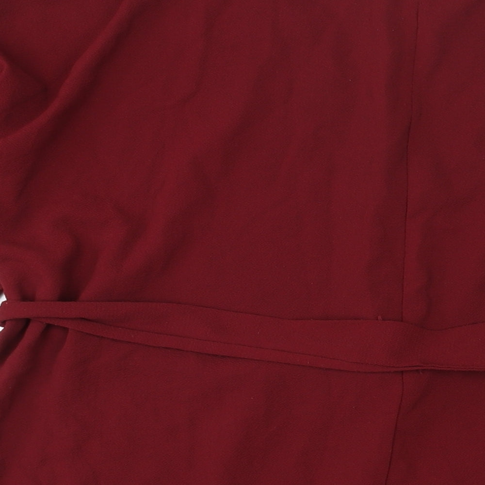 Boohoo Womens Red Polyester A-Line Size 18 V-Neck Pullover - Belted