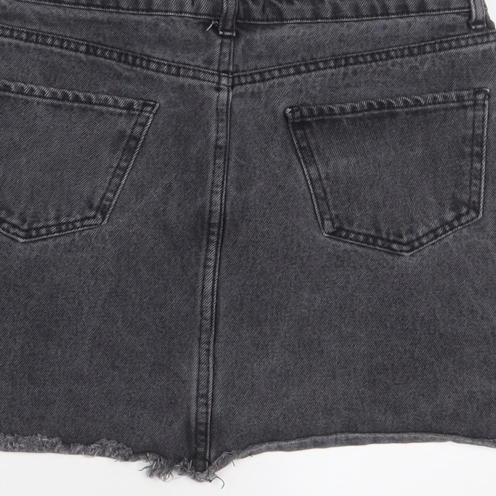 New Look Womens Grey Cotton A-Line Skirt Size 10 Zip