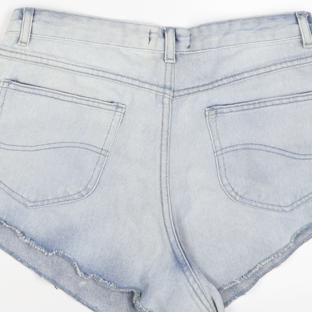 PRETTYLITTLETHING Womens Blue Cotton Hot Pants Shorts Size 10 L3 in Regular Zip