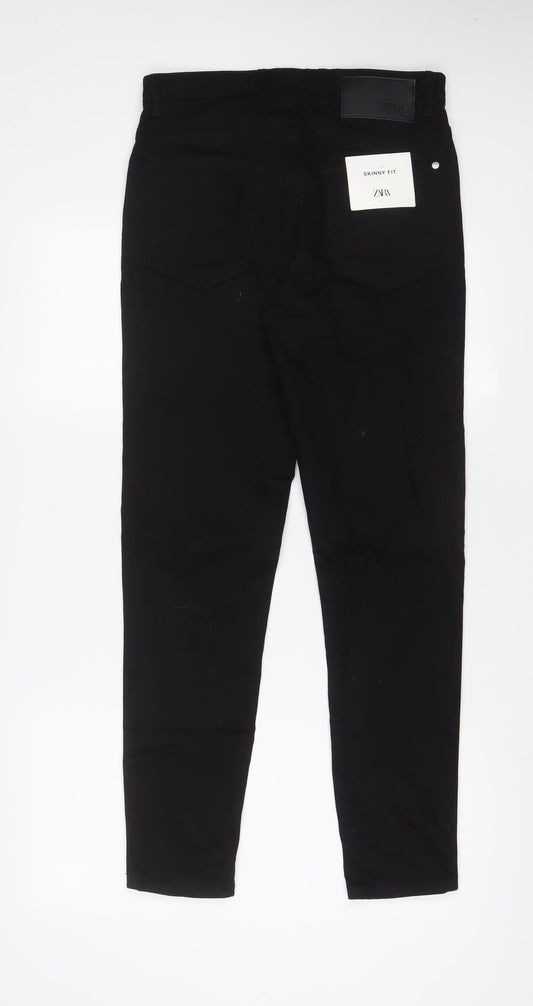Zara Womens Black Cotton Skinny Jeans Size 8 L29 in Regular Zip