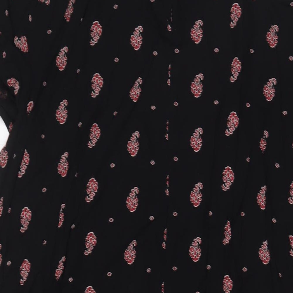 NEXT Womens Black Floral Viscose A-Line Size 14 Crew Neck Button - Pleated