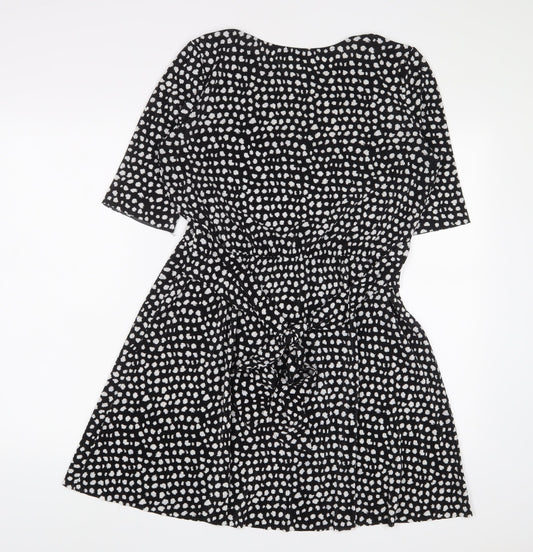 ASOS Womens Black Geometric Polyester A-Line Size 10 Crew Neck Pullover - Belted