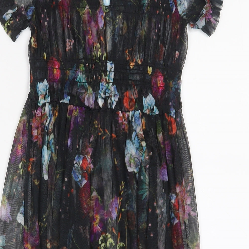 NEXT Girls Multicoloured Floral Polyester A-Line Size 4 Years Roll Neck Button - Pleated