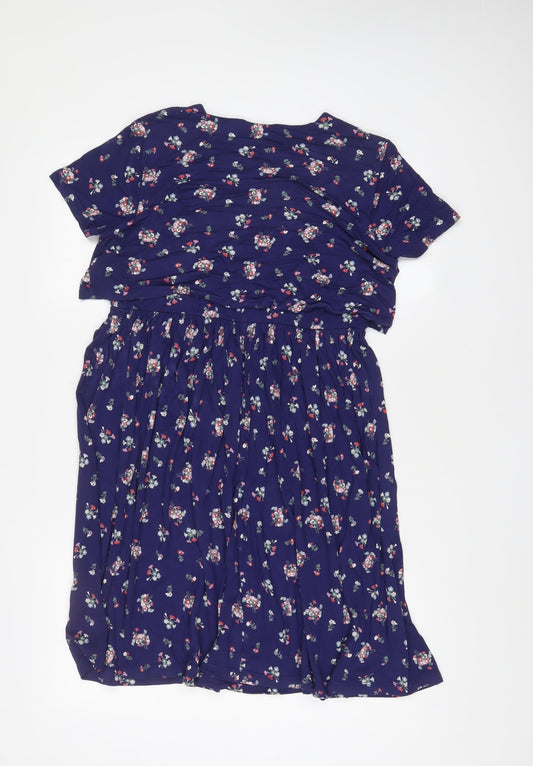 ASOS Womens Blue Floral Viscose A-Line Size 10 Boat Neck Pullover