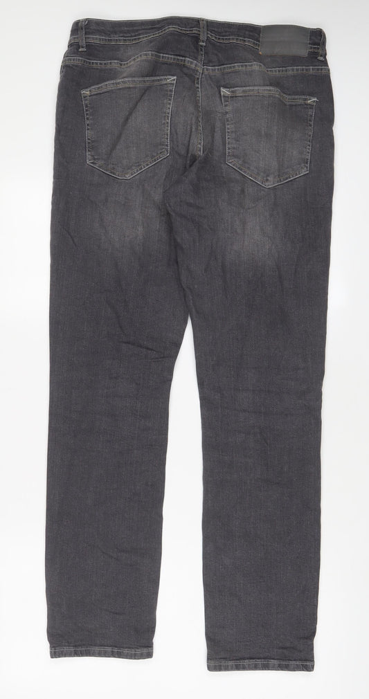 Denim & Co. Mens Grey Cotton Straight Jeans Size 32 in L32 in Regular Button