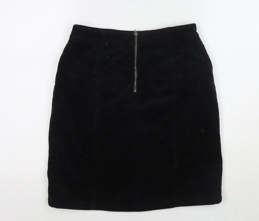 M&Co Womens Black Cotton A-Line Skirt Size 8 Zip