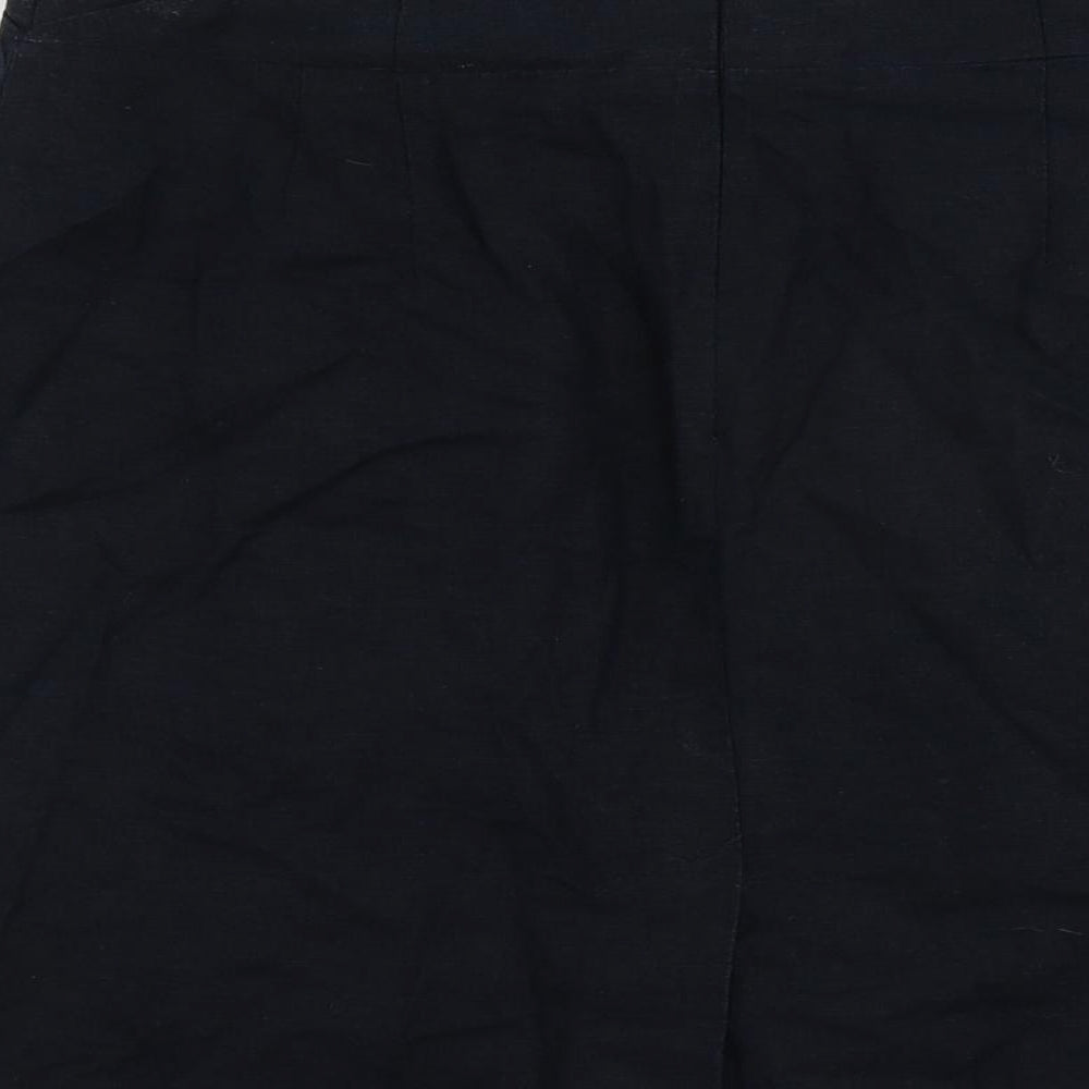 Marks and Spencer Womens Blue Linen Straight & Pencil Skirt Size 14 Zip - Pockets