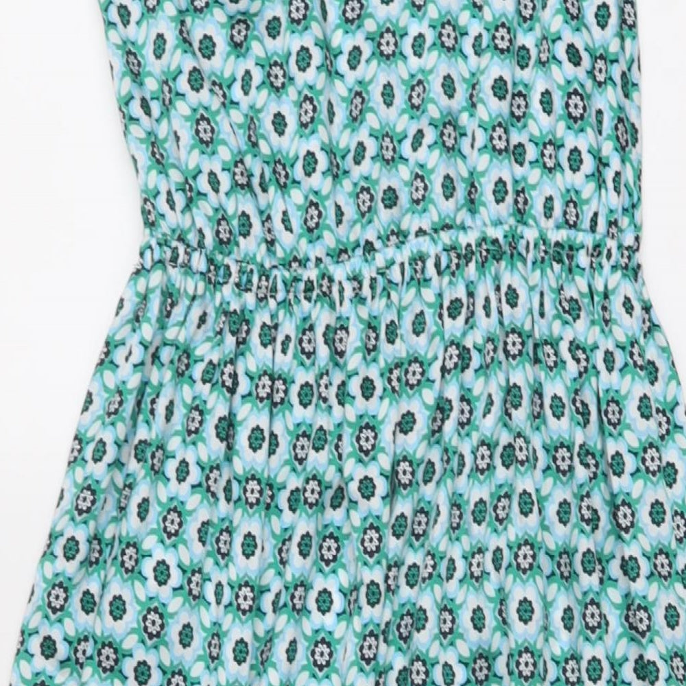 Marks and Spencer Womens Blue Geometric Polyester A-Line Size 6 V-Neck Pullover