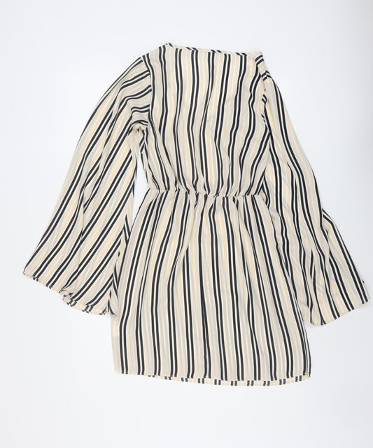 Missguided Womens Beige Striped Polyester Mini Size 6 V-Neck Pullover