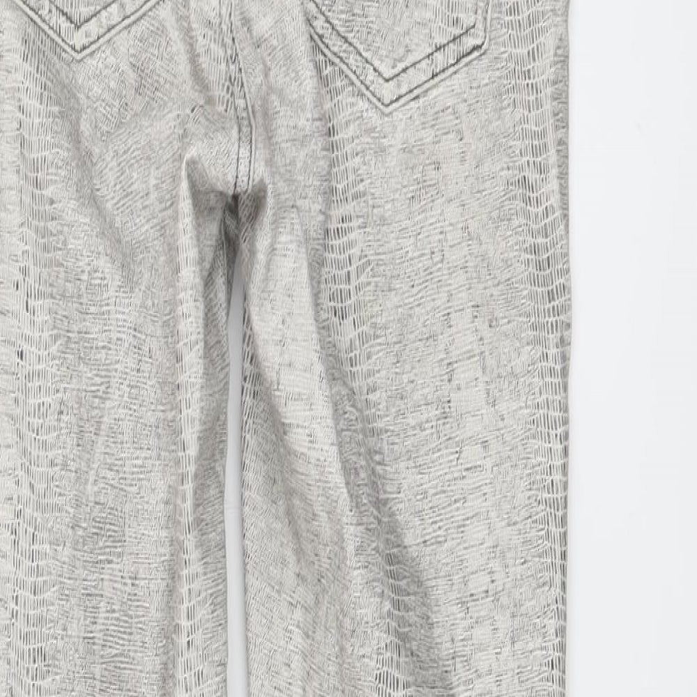 Zara Womens Beige Animal Print Cotton Trousers Size 8 L27 in Regular Button