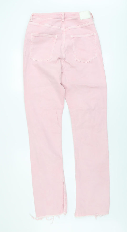 Zara Womens Pink Cotton Straight Jeans Size 12 L33 in Regular Button