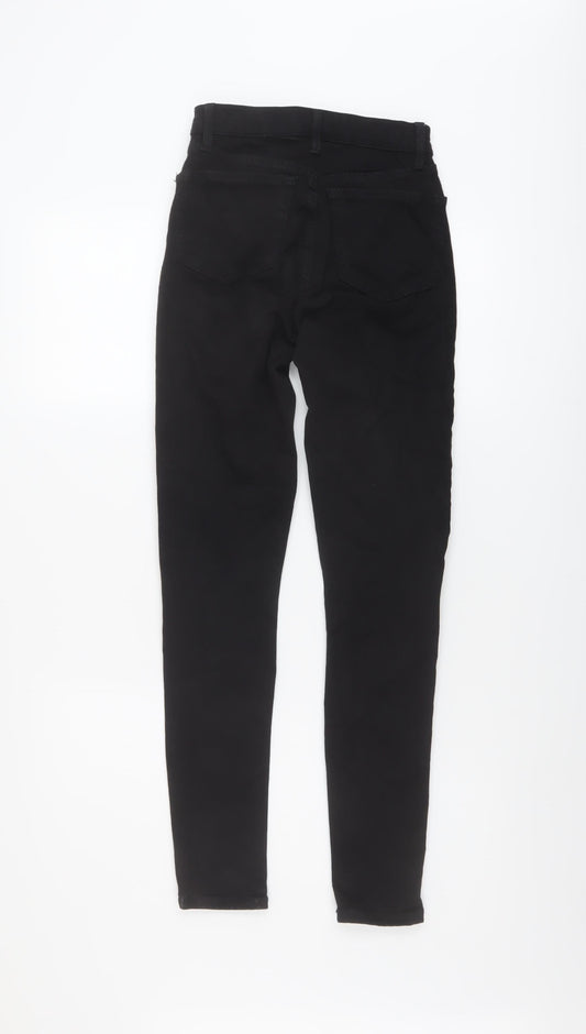 Topshop Womens Black Cotton Skinny Jeans Size 24 in L28 in Regular Button