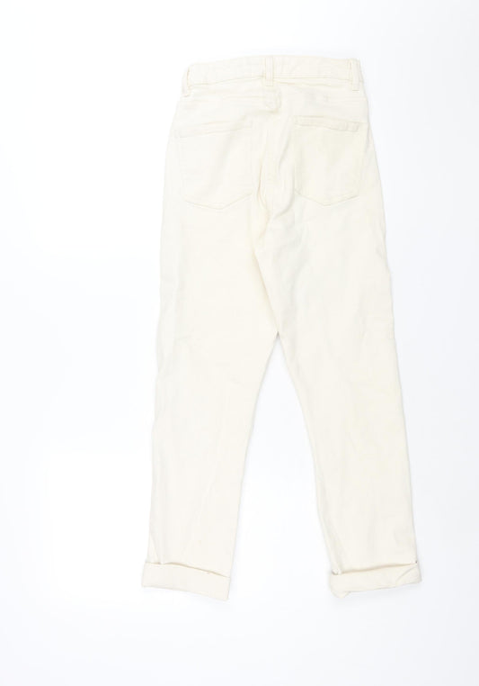Denim & Co. Womens Ivory Cotton Straight Jeans Size 4 L25 in Regular Zip