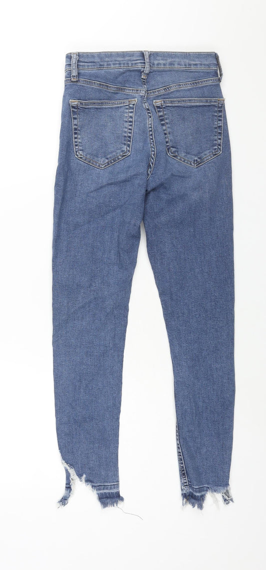 Topshop Womens Blue Cotton Skinny Jeans Size 26 in L26 in Regular Zip - Distressed Hem Detail