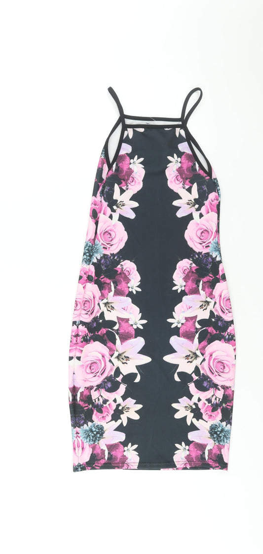 Miss Selfridge Womens Multicoloured Floral Polyester Bodycon Size 6 Square Neck Pullover