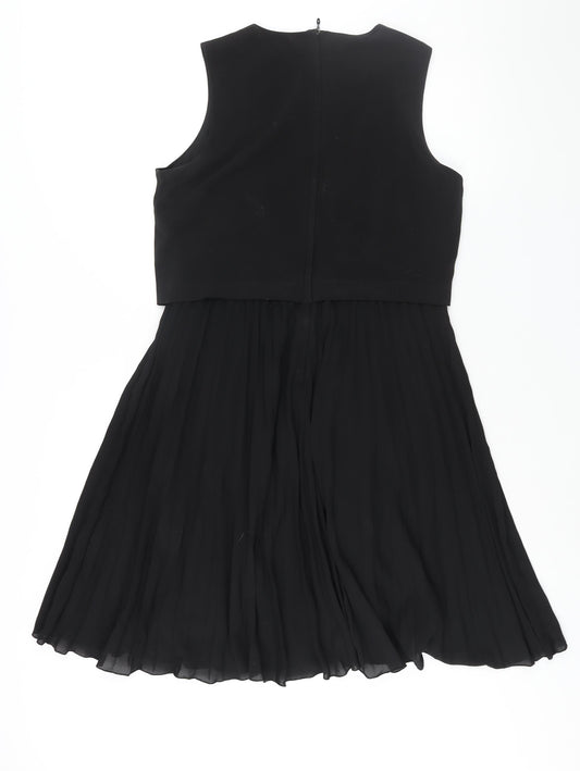H&M Womens Black Polyester A-Line Size 10 Round Neck Zip - Pleated