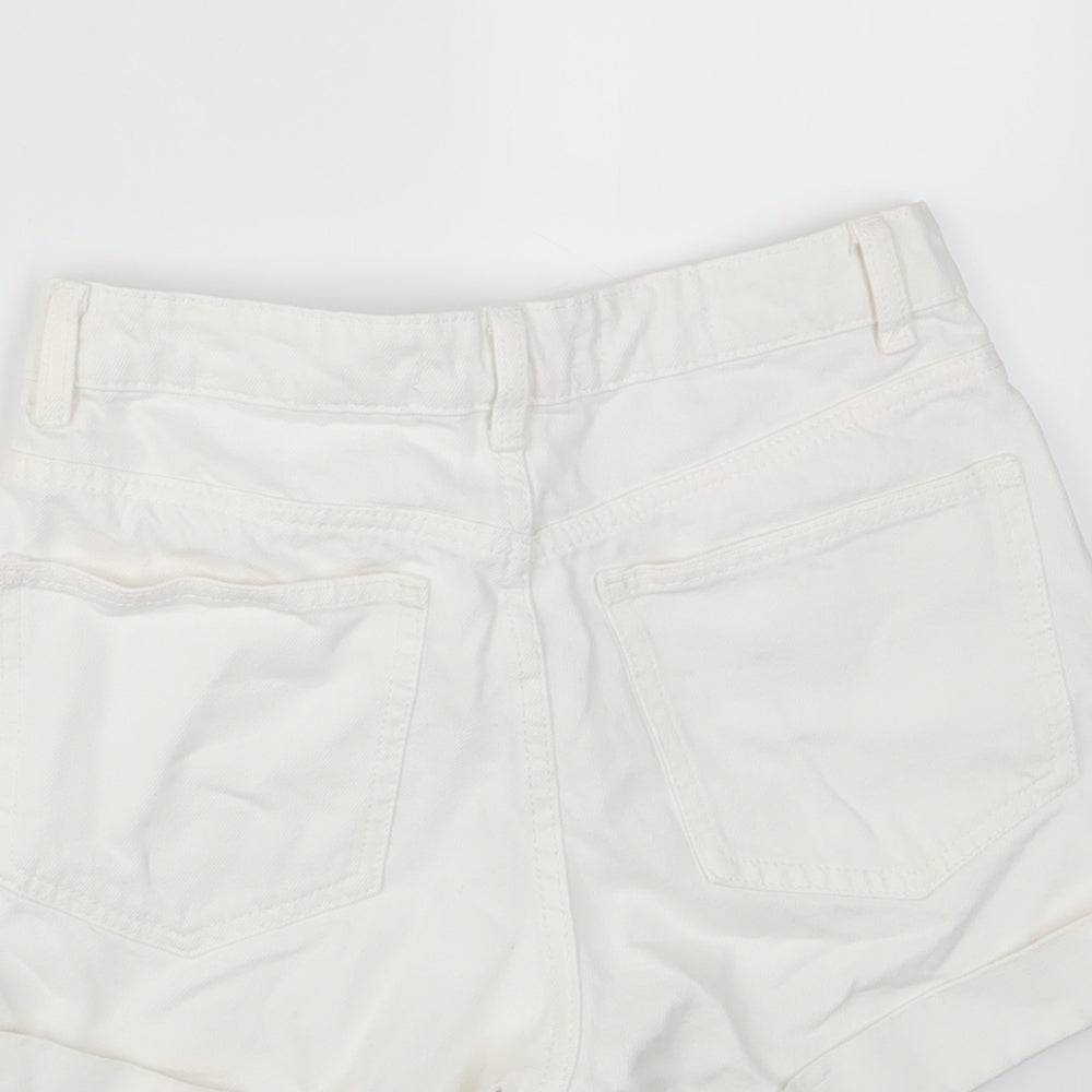 Mango Womens White Cotton Mom Shorts Size 6 L3 in Regular Zip