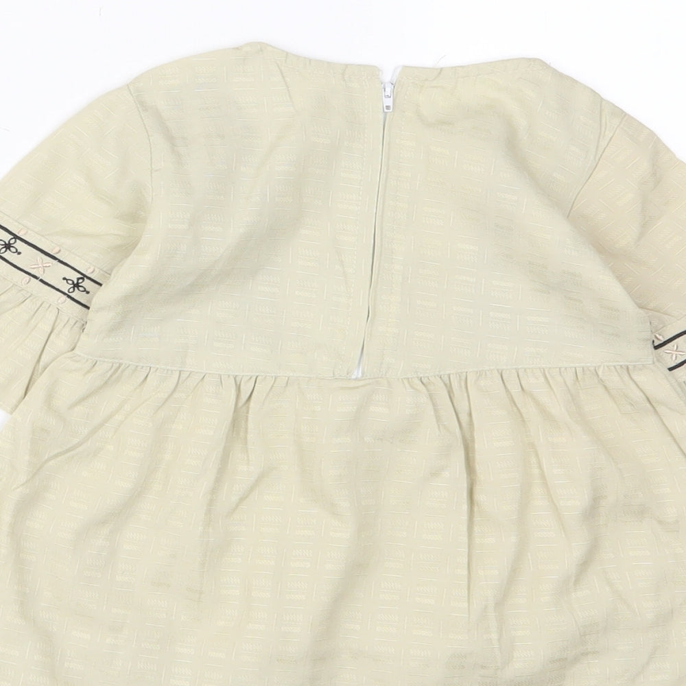 Attitude Girls Beige Fair Isle Cotton A-Line Size 18 Months Crew Neck Zip - Embroidered