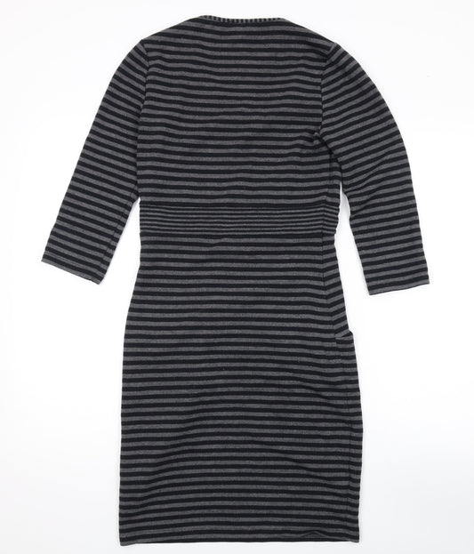 Kaliko Womens Grey Striped Polyester A-Line Size 8 Round Neck Pullover