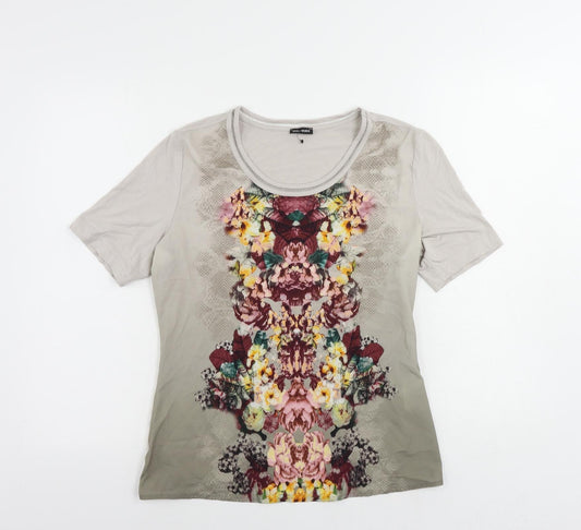 Gerry Weber Womens Grey Floral Polyester Basic T-Shirt Size 10 Round Neck