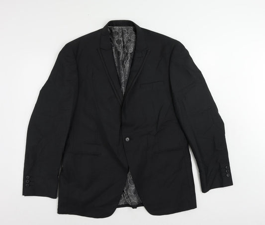 Additional front view of 1860 Menswear men’s black polyester jacket suit jacket, size 42, regular
