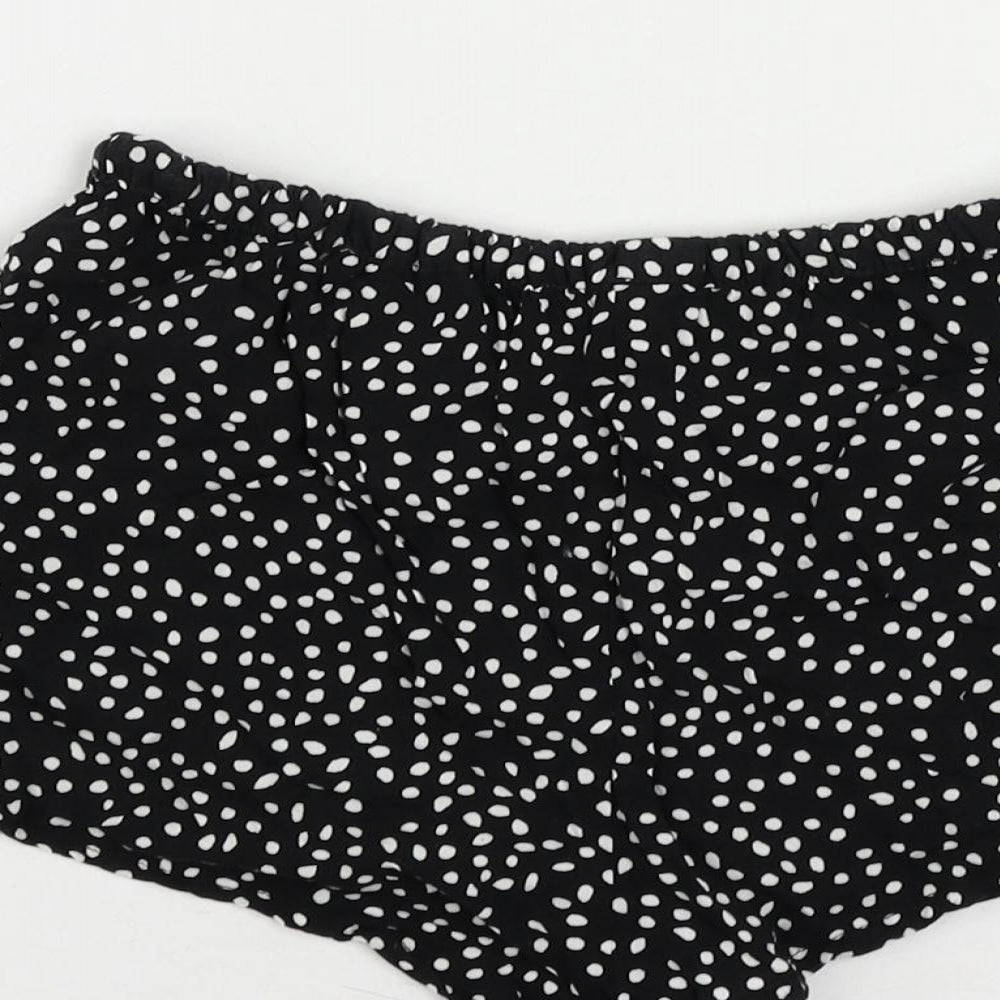 H&M Womens Black Polka Dot Viscose Basic Shorts Size 6 L3 in Regular Drawstring - Elastic Waist