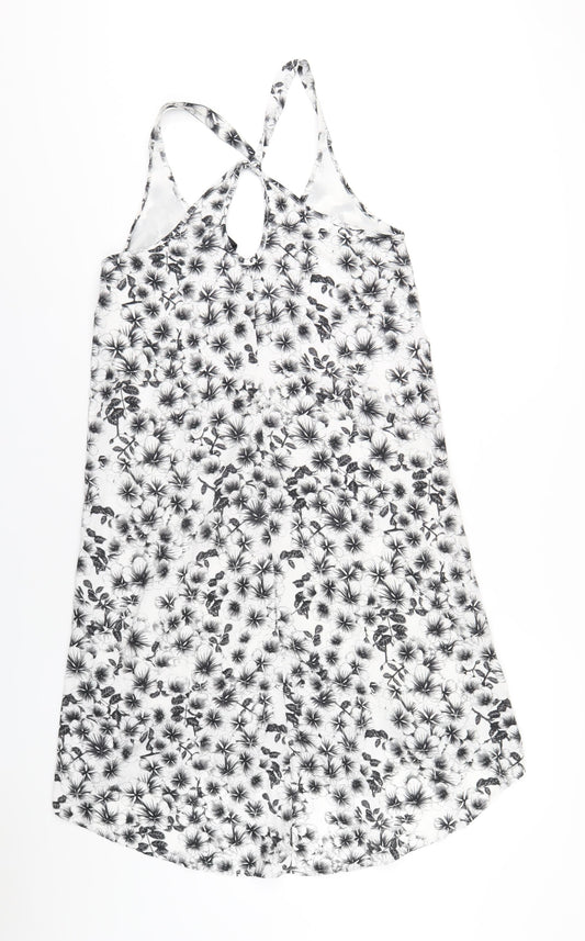 H&M Womens White Floral Polyester A-Line Size 10 Scoop Neck Pullover