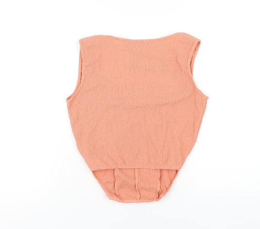 Boohoo Womens Orange Polyester Basic T-Shirt Size 12 Square Neck