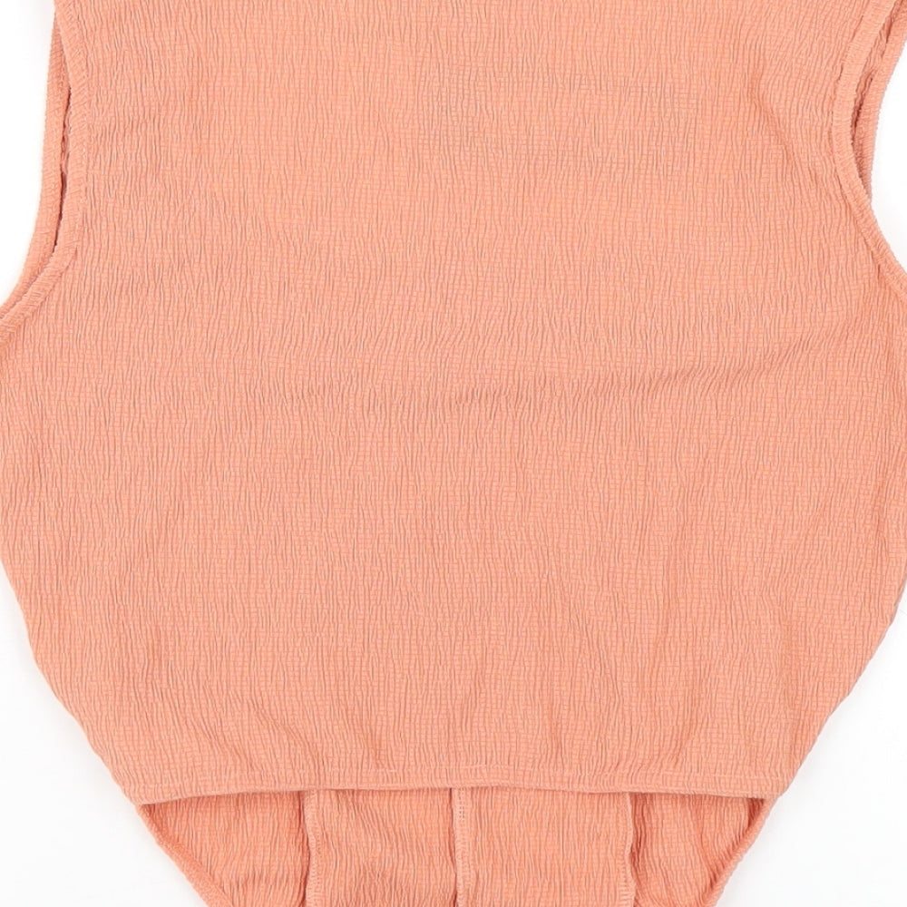 Boohoo Womens Orange Polyester Basic T-Shirt Size 12 Square Neck