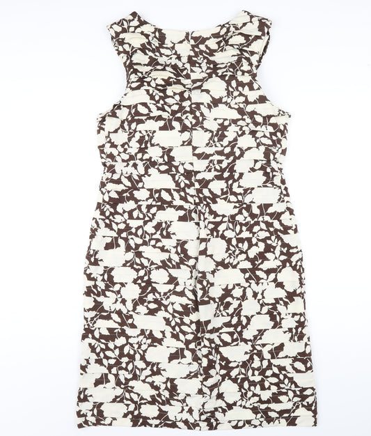 Phase Eight Womens Brown Floral Polyester Pencil Dress Size 16 V-Neck Zip
