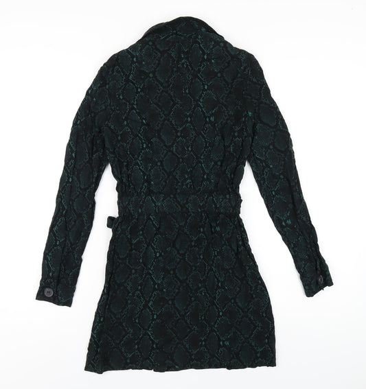 Zara Womens Green Animal Print Viscose Shirt Dress Size XS Collared Button - Snake Print