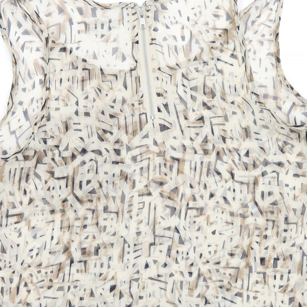 Glamorous Womens Beige Geometric Polyester Basic Tank Size 10 Scoop Neck