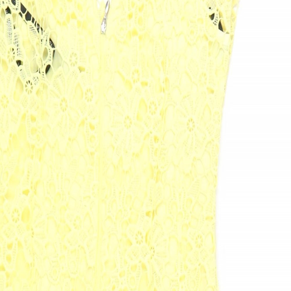 Paper Doll Productions Womens Yellow Polyester Bodycon Size 8 Mock Neck Zip