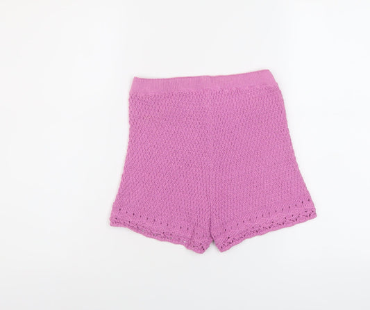 Pull&Bear Womens Purple Acrylic Basic Shorts Size M L4 in Regular Pull On