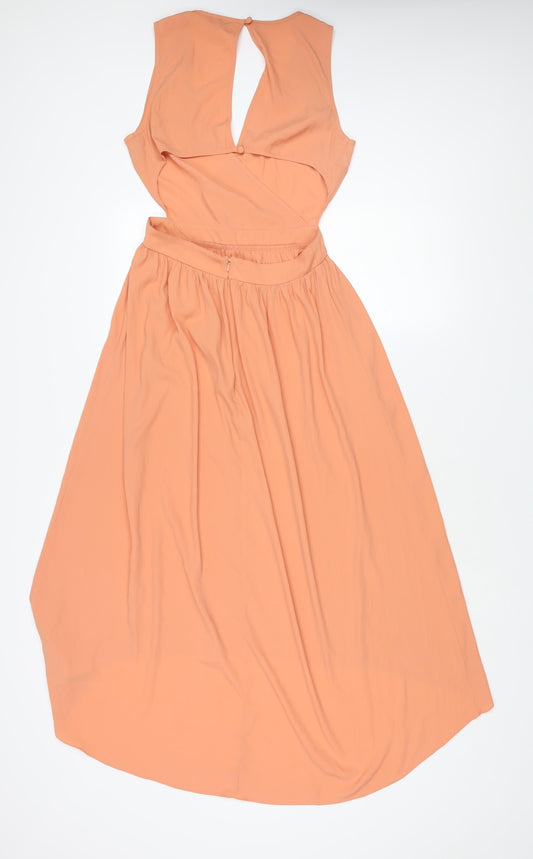River Island Womens Pink Polyester Shift Size 10 V-Neck Button - Open Back Detail