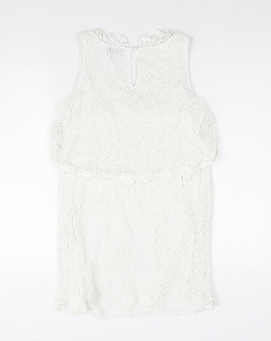 Topshop Womens White Polyester Shift Size 12 V-Neck Button
