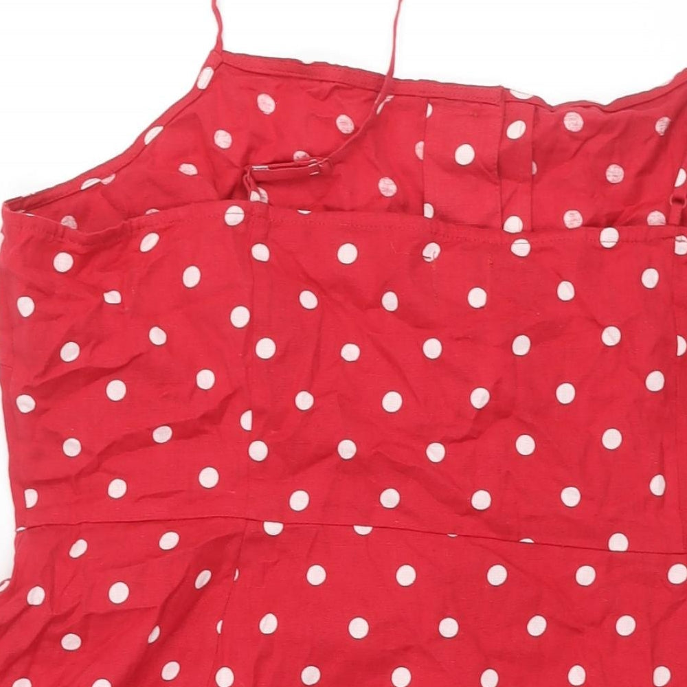 ASOS Womens Red Polka Dot Cotton A-Line Size 22 Square Neck Button