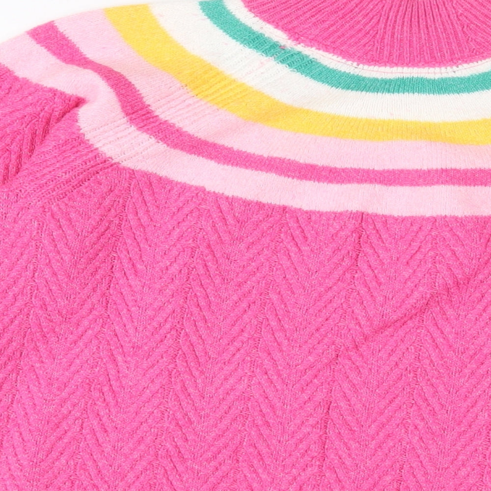 Crew Clothing Womens Pink High Neck Striped Acrylic Pullover Jumper Size 12 - Logo, Embroidered