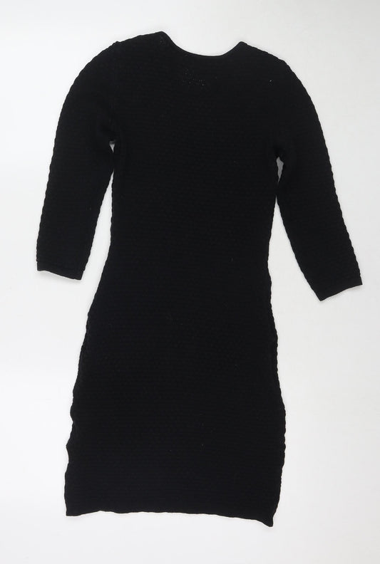 Dorothy Perkins Womens Black Cotton Jumper Dress Size 6 Round Neck Pullover