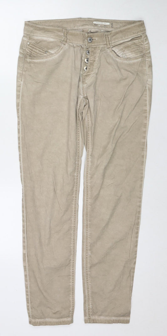 Additional front view of EDC women’s brown cotton trousers, size UK 8, 30-inch leg regular zip
