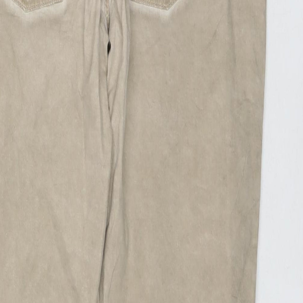 Brand and care label for EDC women’s brown cotton trousers, size UK 8, 30-inch leg regular zip
