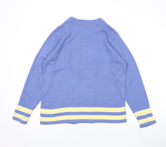 EWM Womens Blue Round Neck Striped Acrylic Pullover Jumper Size M